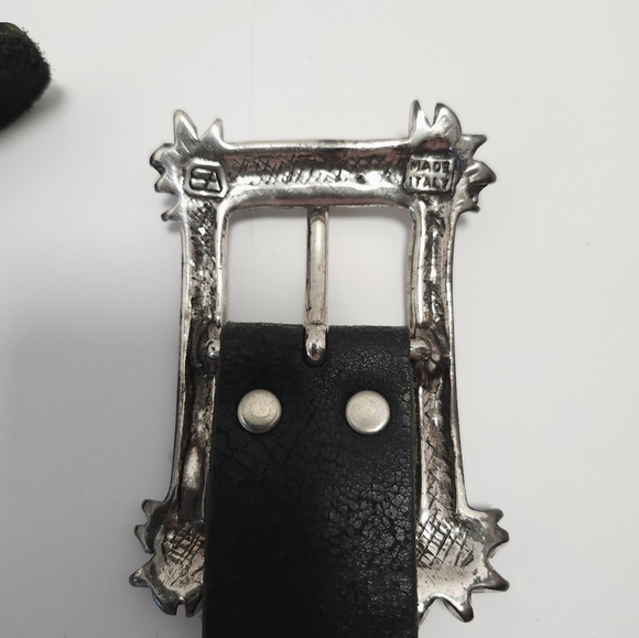 Brave Belt Works Y2k Belt Buckle And Belt Black Unisex Distressed Made In ITALY - Picture 6 of 8